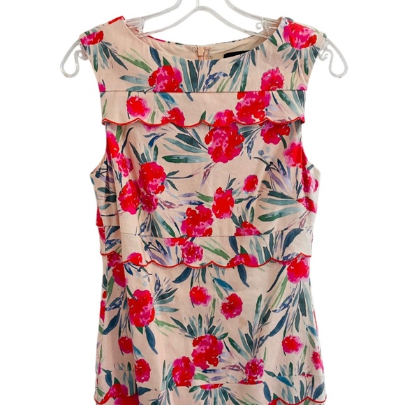 Nicole Miller Collection Sheath Dress Size 4 Pink Floral Linen - Picture 3 of 5